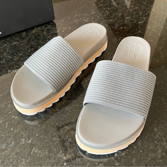New Sorel Roaming Easy Slide Sandals, Casual Stretch Grey Slides, Athleisure - Picture 6 of 12